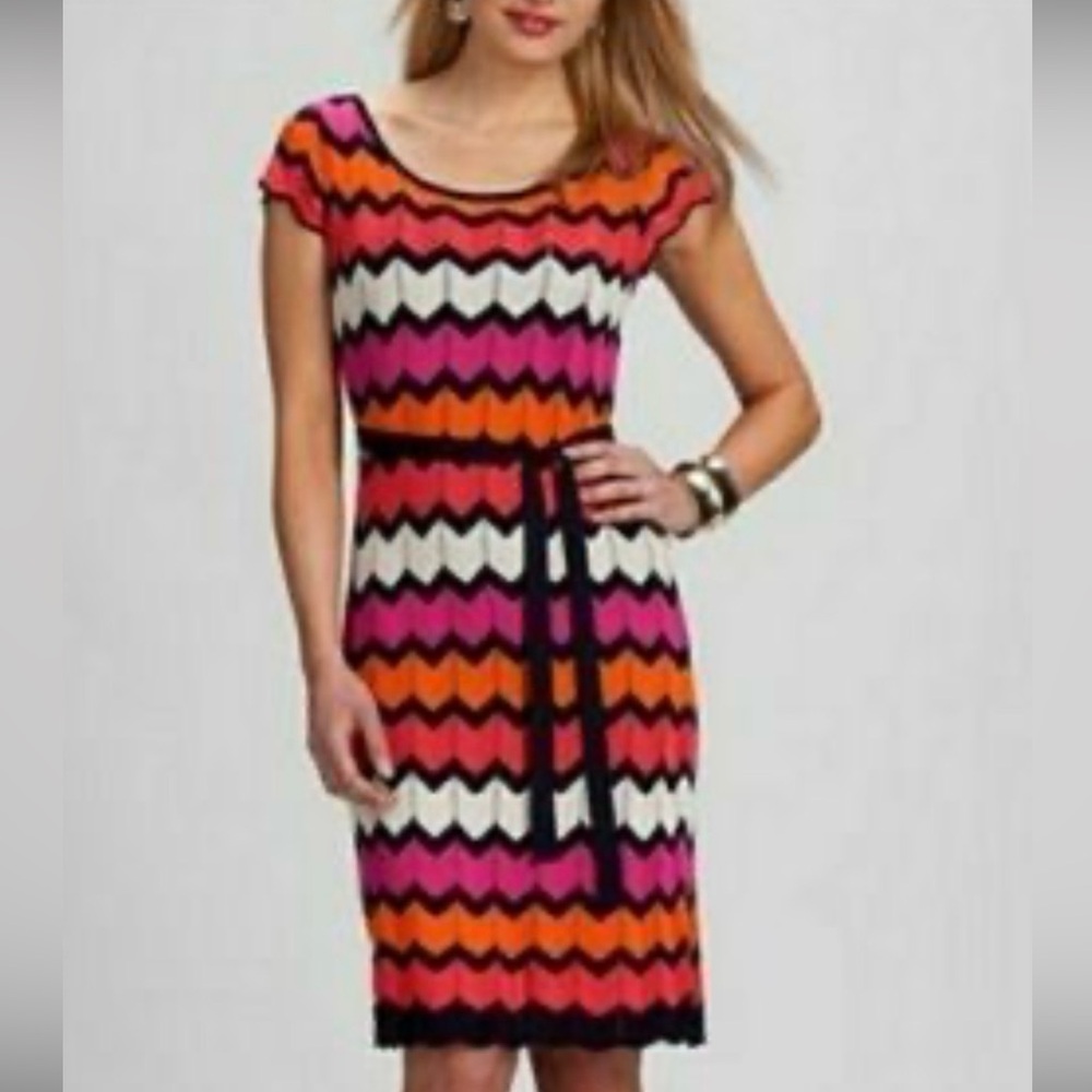 Roz & Ali Chevron Knit Midi Dress - Orange, Pink, Black
